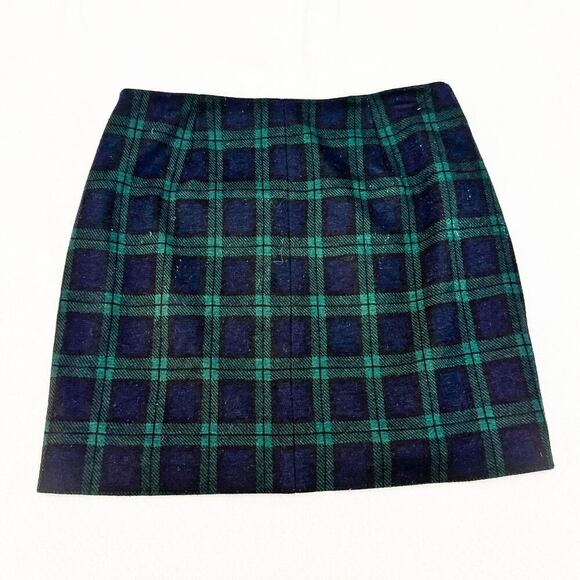 Madewell Green Plaid Tartan Mini Skirt Front Zipper Accent Size 6 - Picture 2 of 6